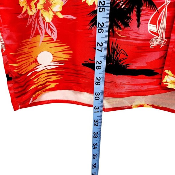 Mens Red Hawaiian Short Sleeve Button-Up Shirt With Tropical Print Size M - Picture 5 of 7